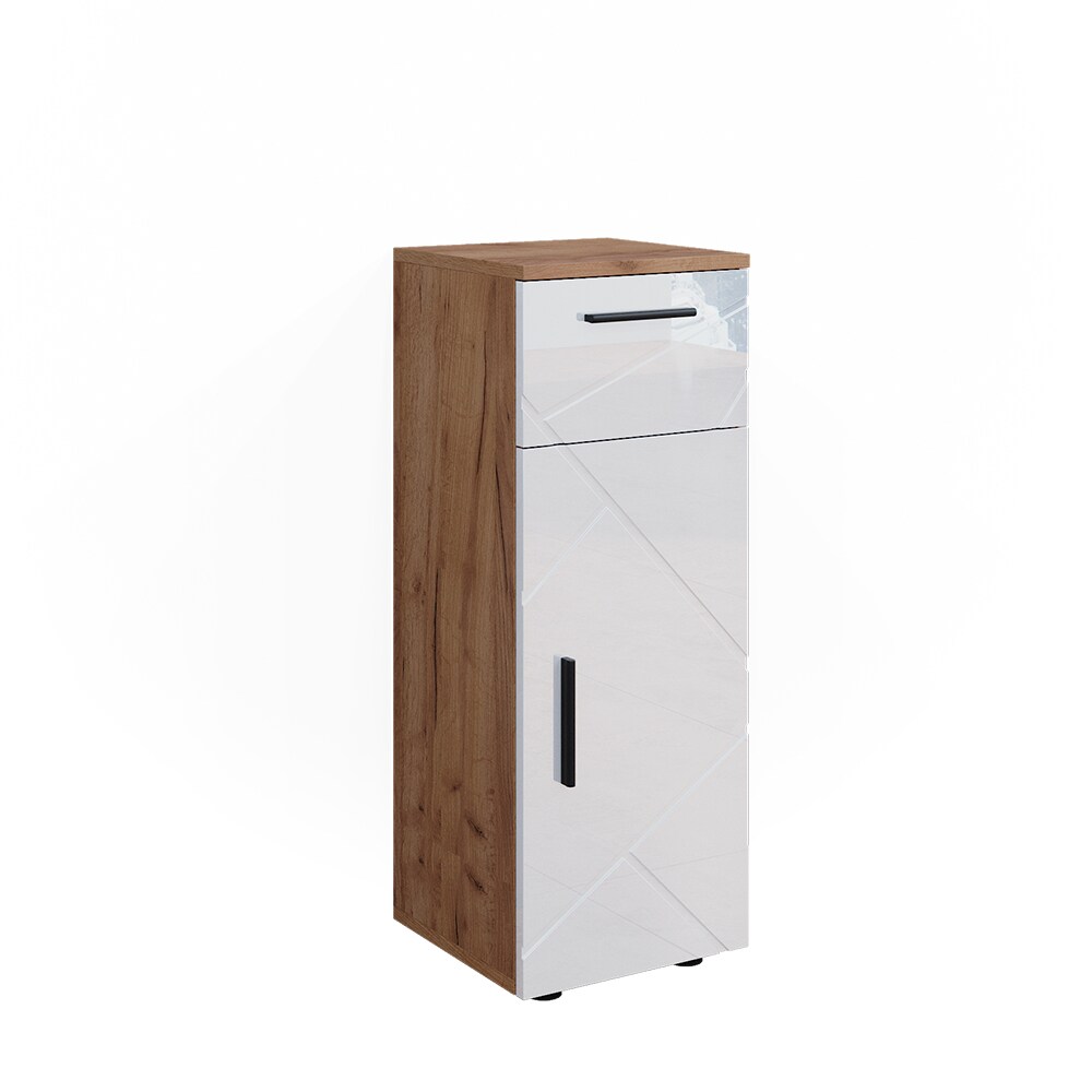 Vicco Midischrank Badschrank Badezimmermöbel Irma Eiche Weiß Hochglanz modern 30x81 cm Badezimmer Schrank Badkommode Badmöbel Schrankschublade Schranktür