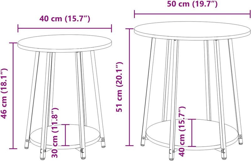 vidaXL - Bijzettafel 2-Pack - Gevlochten Hout - Metaal - Ronde Tafel 60 cm