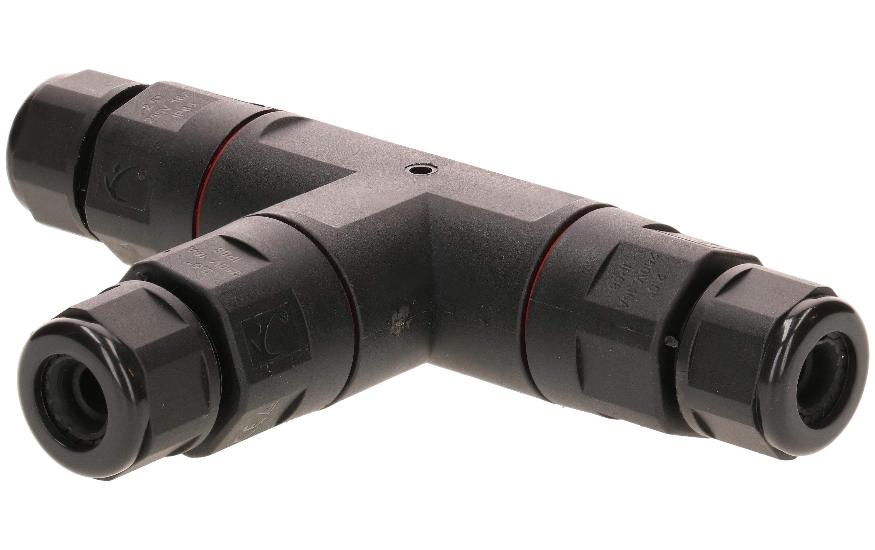 Verbindungsmuffe T-Stück IP68, 6.5 - 11 mm, Schwarz3-fach Kabelverbinder für den Aussenbereich
