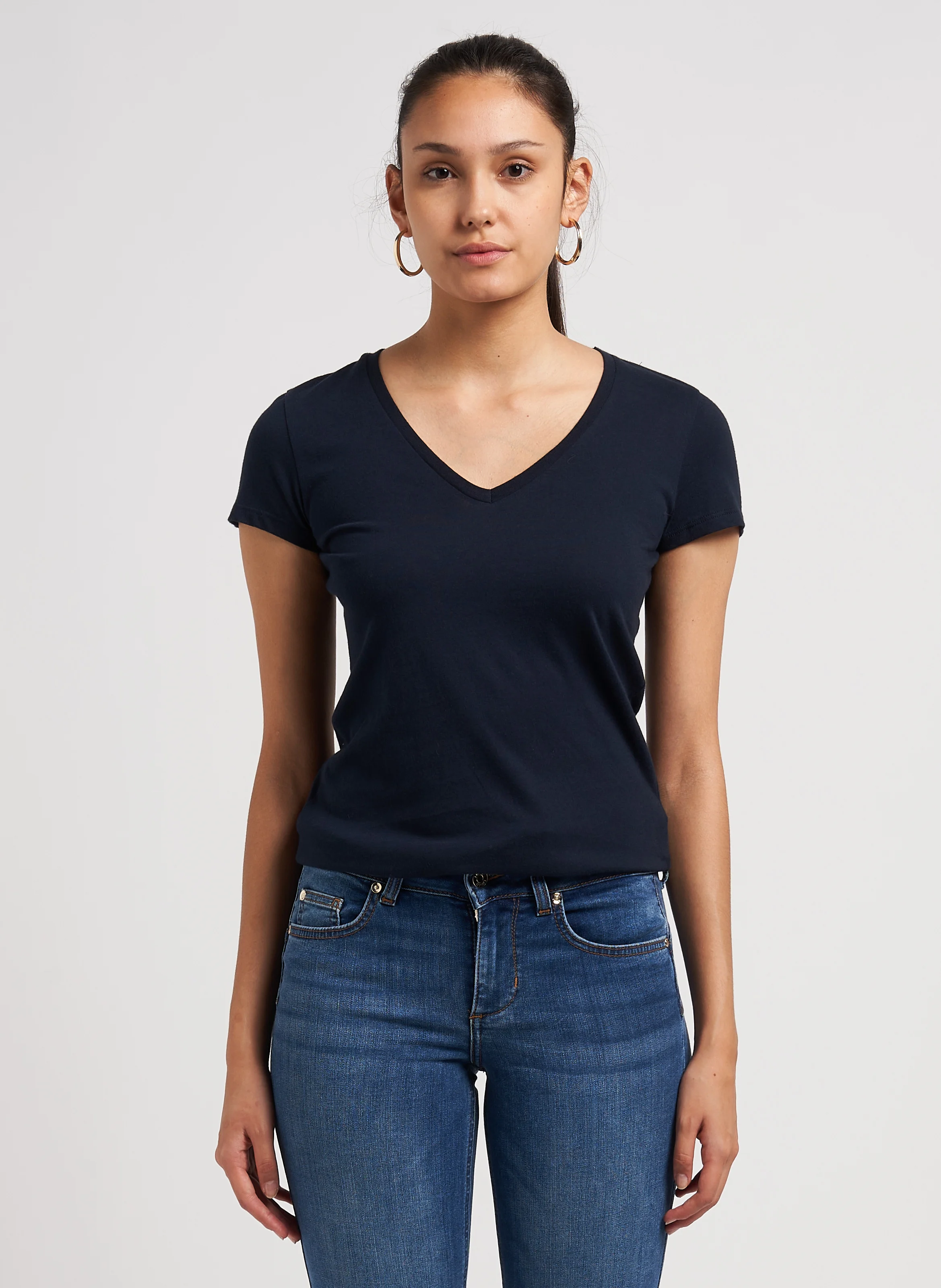 Tee-shirt col V en coton | Bleu