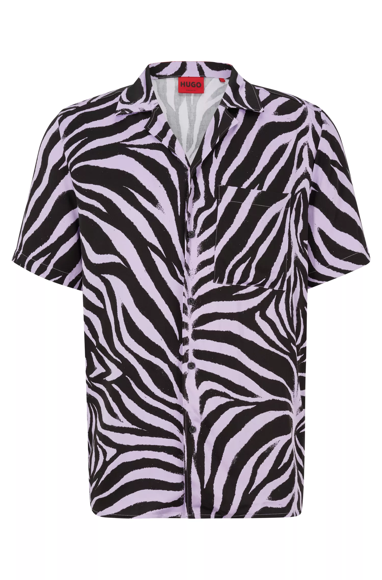 Camisa HUGO vermelha de corte relaxado em cetim estampado.