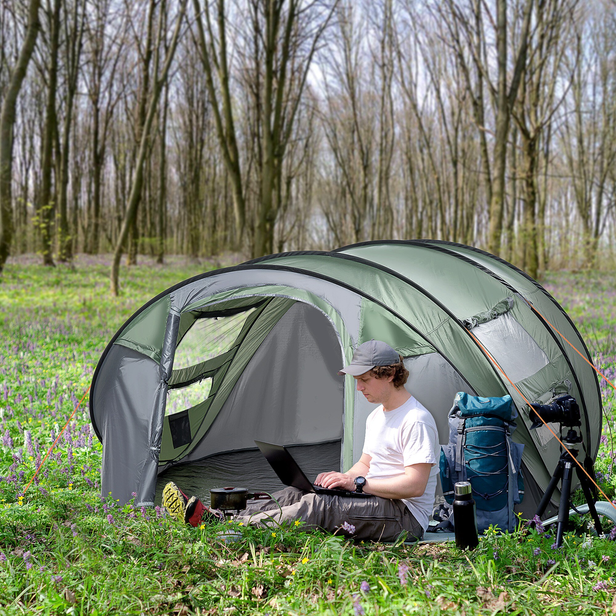 Outsunny Campingzelt für 4-5 Personen dunkelgrün, grau 263,5 x 220 x 123 cm (LxBxH)