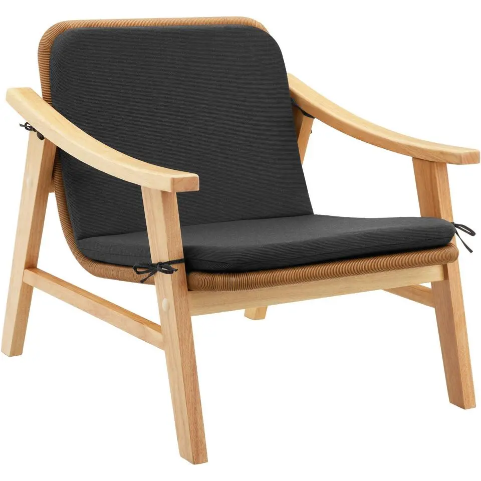 tectake - Wicker fauteuil Treviso, houten frame en kussen, Natuur