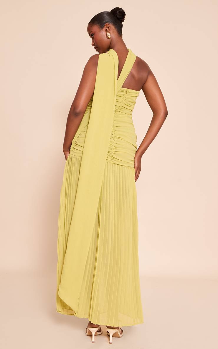 Citron Vert Robe Longue Froncée Bandeau Avec Détail Foulard En Mousseline