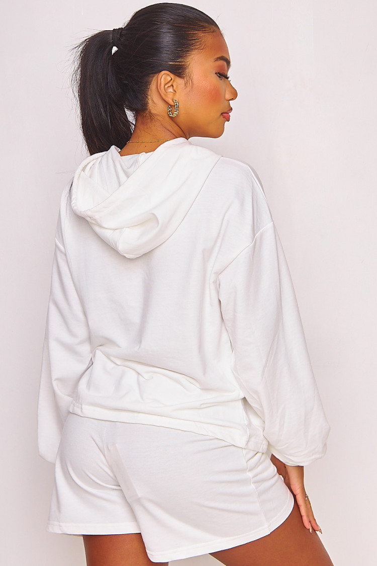 Ensemble sweat à capuche + short blanc