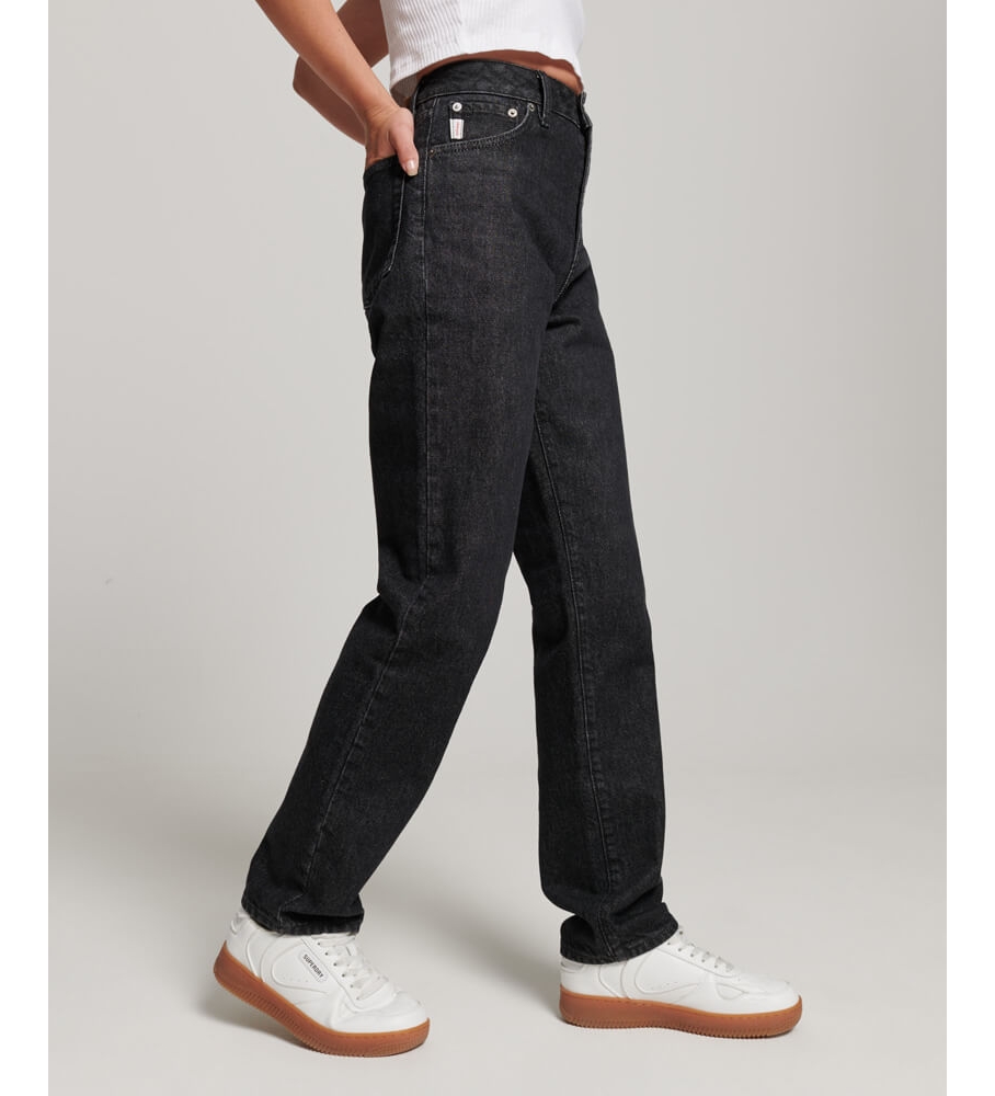 Superdry Vaqueros rectos de talle alto de algodn orgnico negro