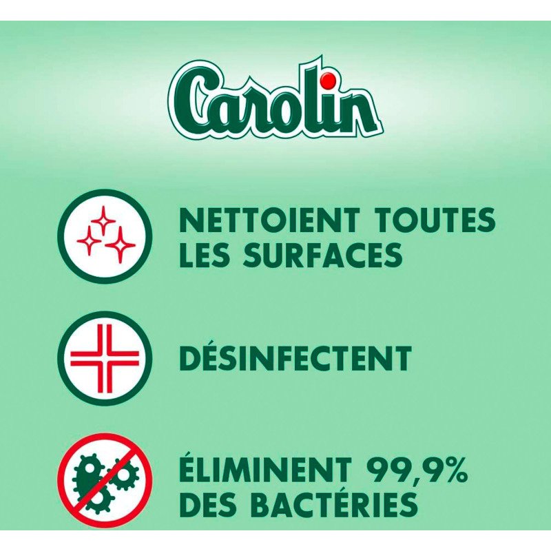 Lingettes nettoyantes extra-larges Carolin anti-bactérien - Arbre à thé - Paquet de 80
