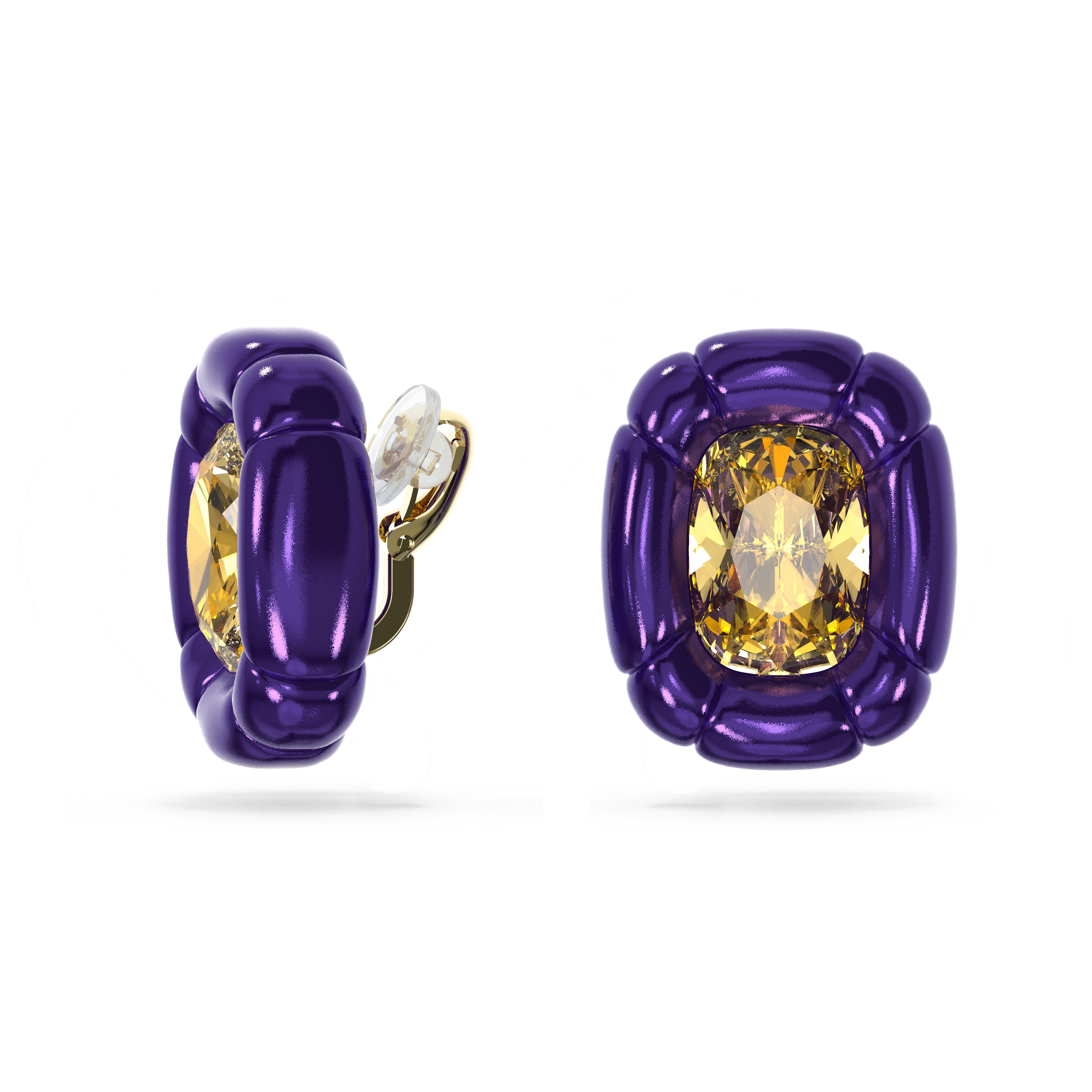 Swarovski Dulcis clip earrings, Cushion cut, Purple
