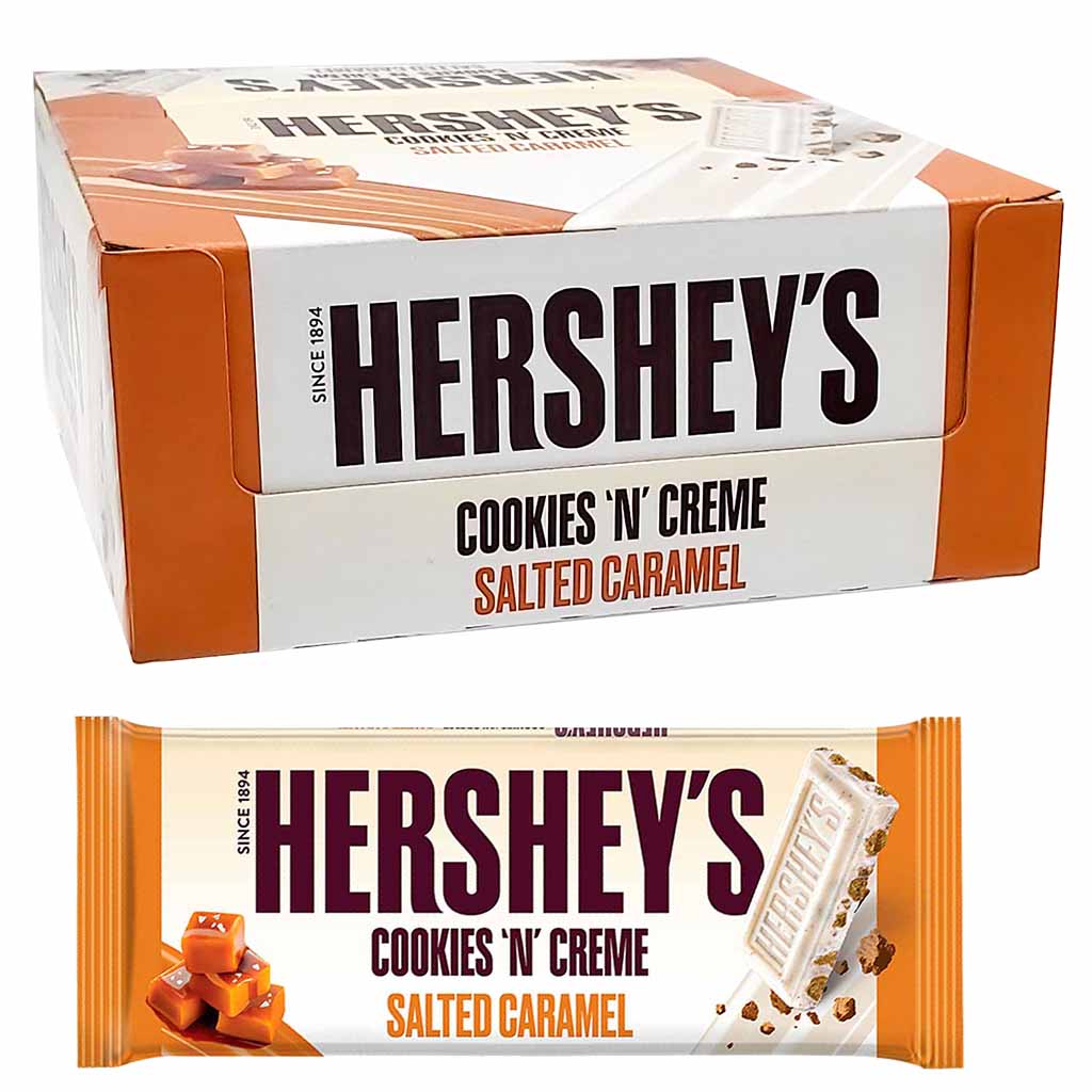 Hersheys Cookies N Creme salted Caramel Schokolade Riegel 24x90g = 2160g MHD:23.7.25