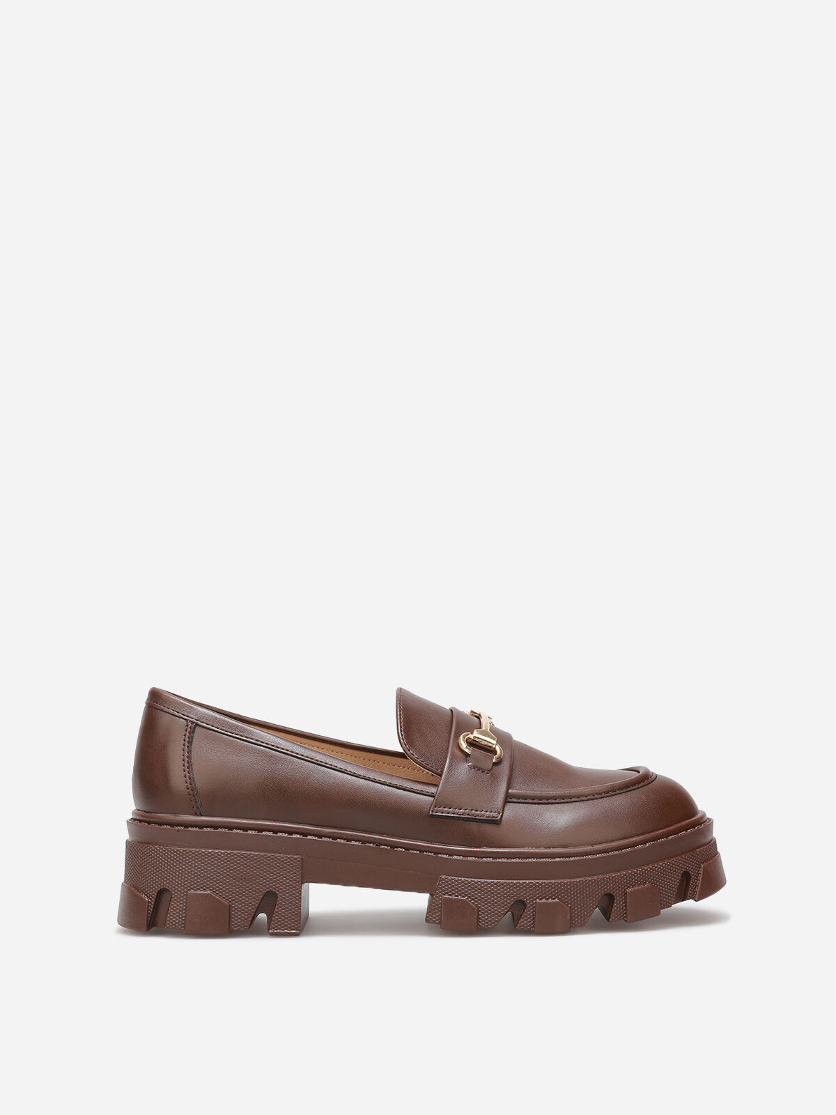 Mocassins crantés à détail métallique- Marron