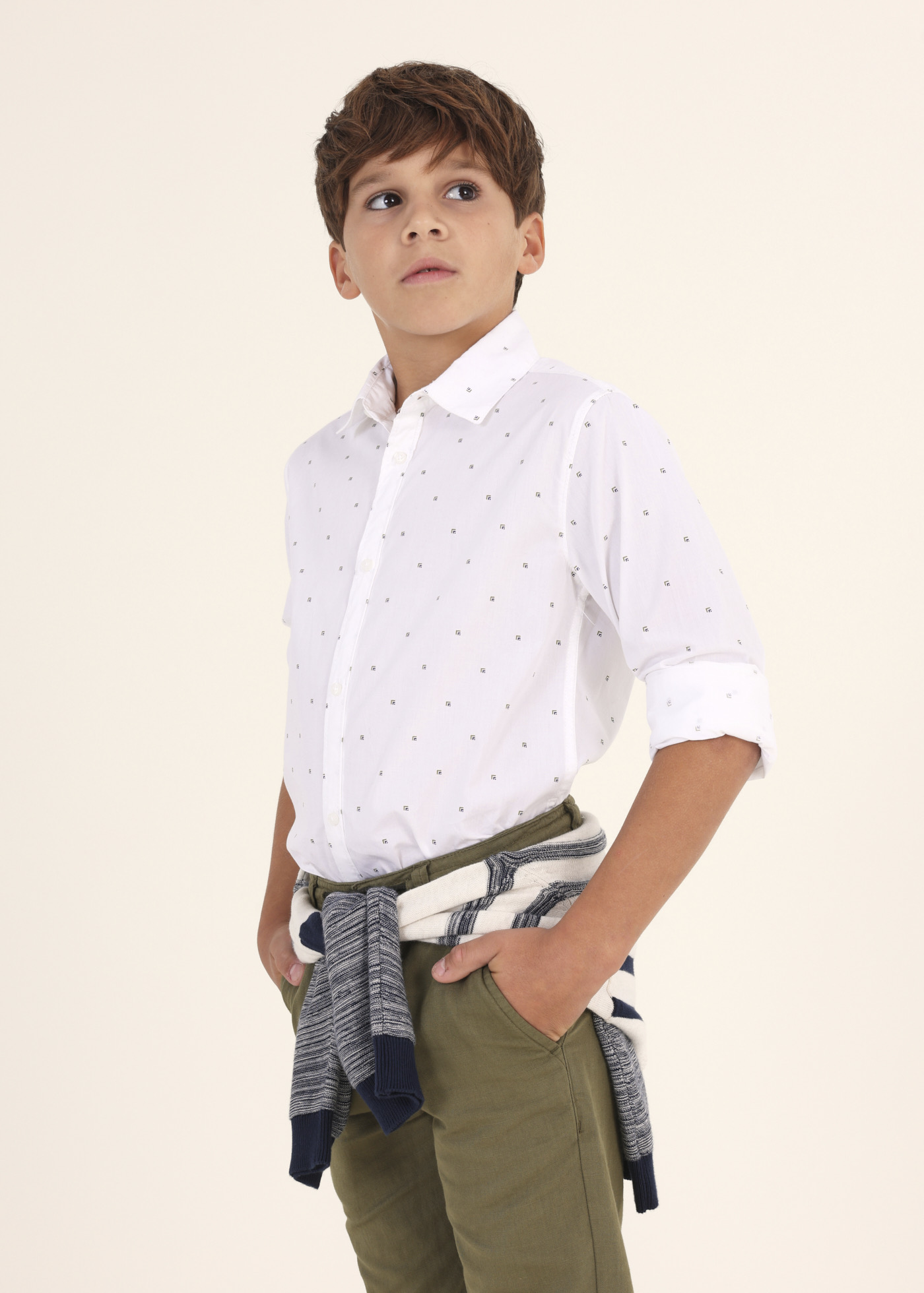 Camisa de algodão estampada de manga comprida para meninos