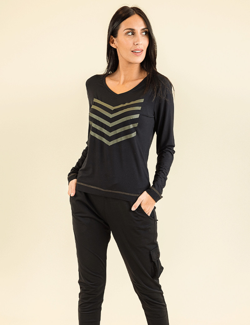 HBT BASICS ESSENTIELS | JUSTINE COTON MODAL TOP FEMME NOIR/KAKI