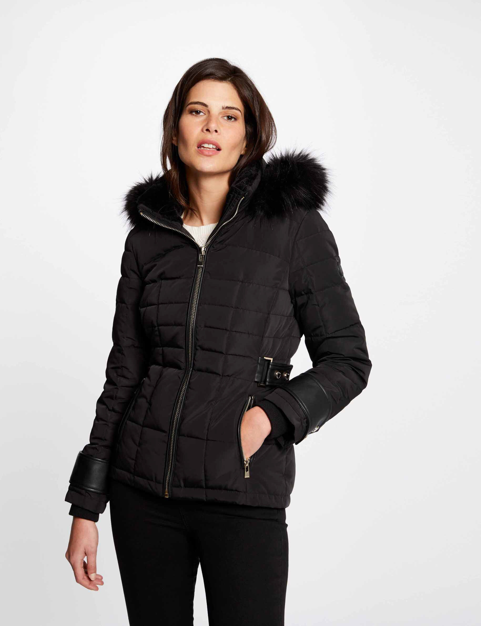 Doudoune droite à capuche noir femme - noir