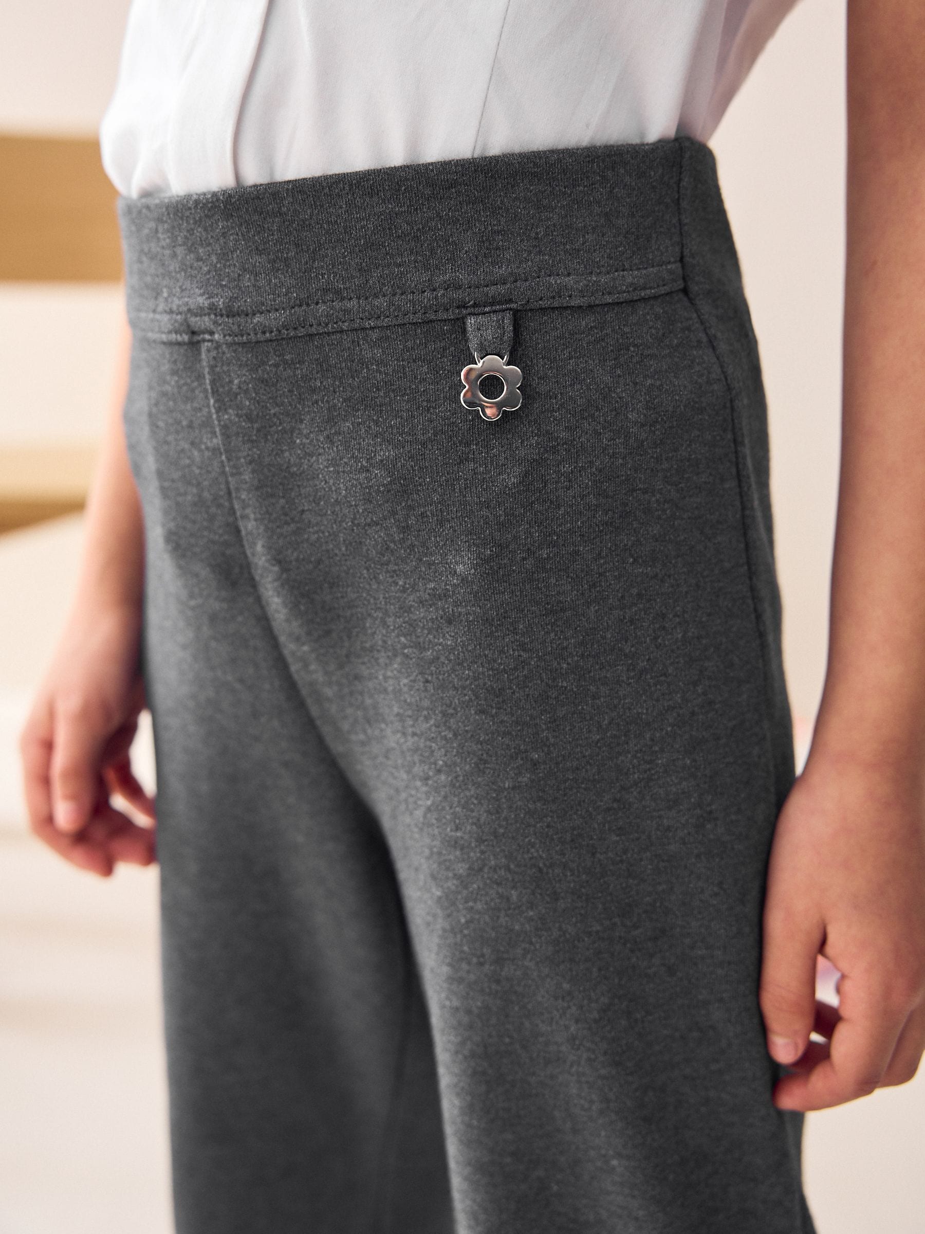 Antraciet - Schoolbroek met hoog aandeel katoen, stretchy, bootcut en elastische tailleband (3 - 16 jr)