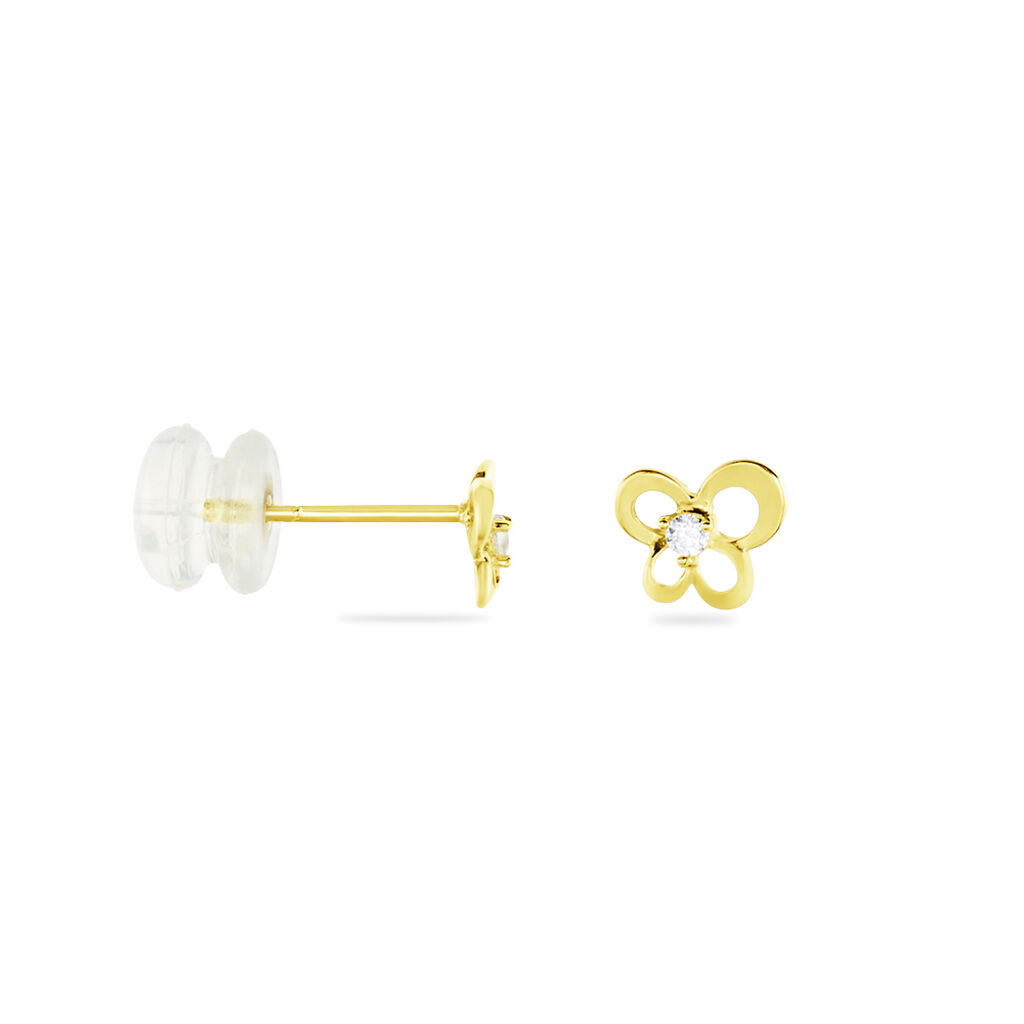 Boucles D'oreilles Puces Eleanor Fleur Or Jaune Oxyde De Zirconium