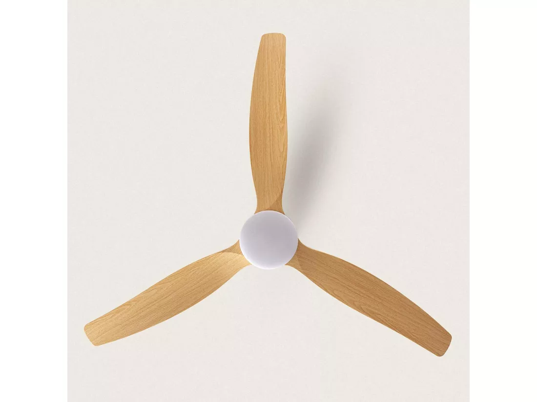Ventilateur de Plafond Silencieux Angistri Blanc 132cm Motor DC Bois clair Télécommande Avec lumière Oui