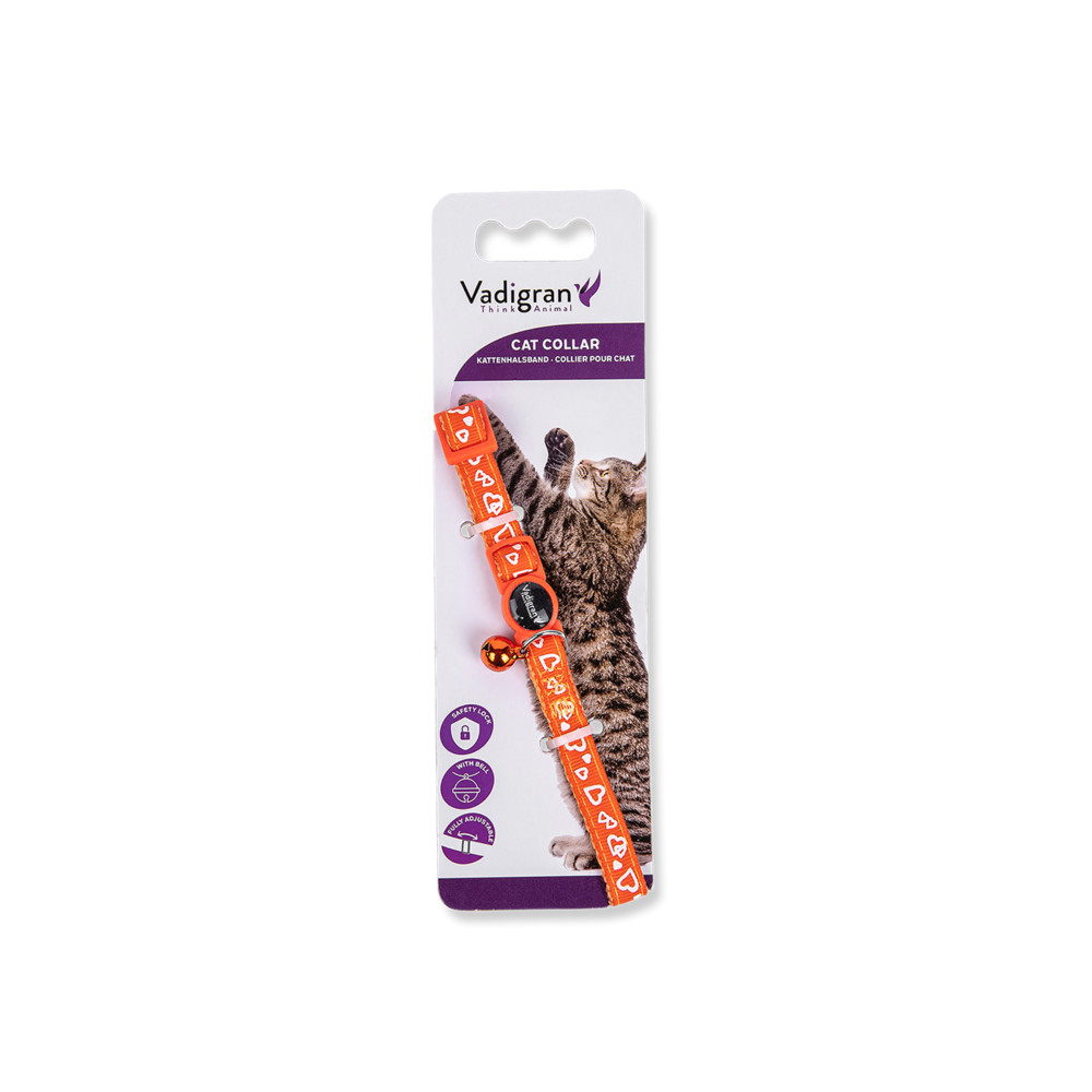 Collier chat coeur orange 20-30cm x 10mm