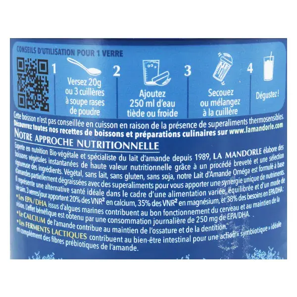 La Mandorle Bebida Instantânea em Pó Orgânico Omega Leite de Amêndoa 400g