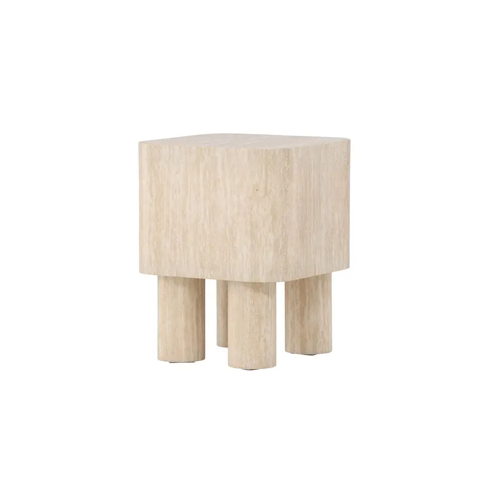 Bijzettafel Vierkant - Travertinlook MDF - 40x40x50cm - Klirou