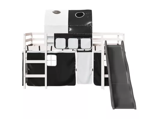 Lit mezzanine enfants et tunnel blanc/noir 80x200cm pin massif