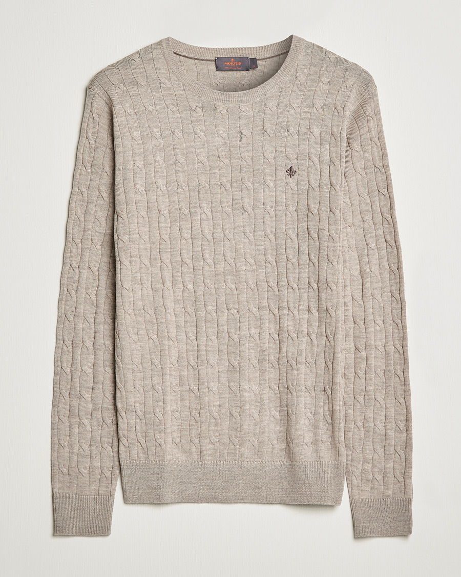 Morris Merino Cable Crew Neck Khaki Melange
