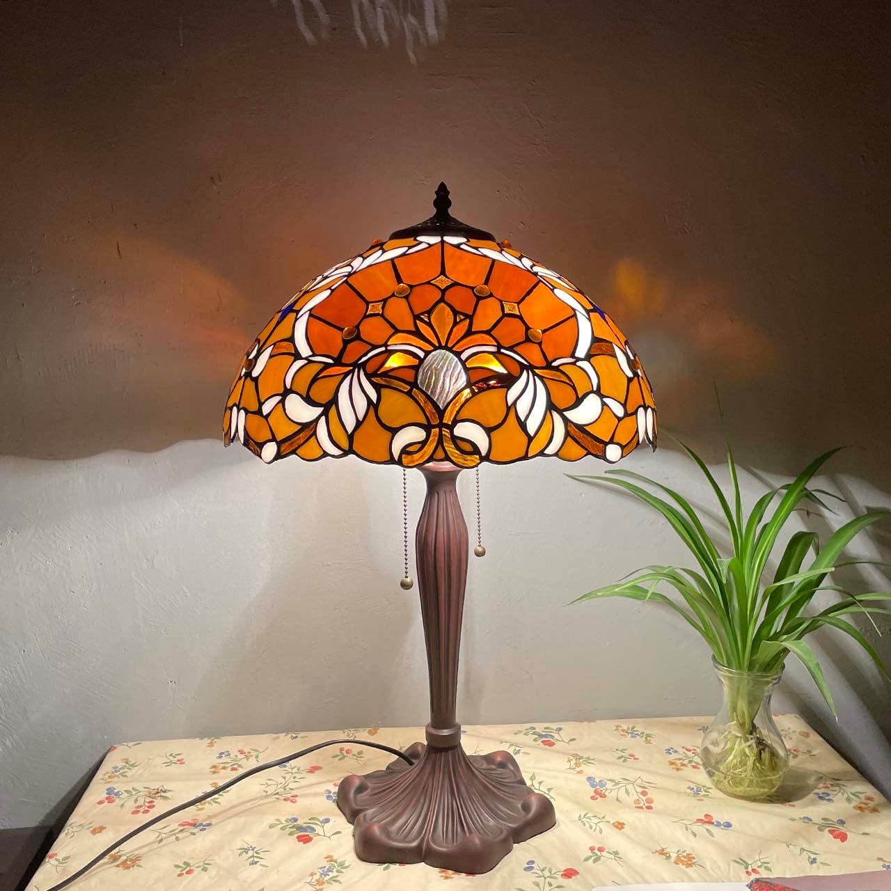 Bieye L30789 Barock-Tischlampe aus Buntglas im Tiffany-Stil für Heimdekoration, 16 x 24 Zoll, Orange