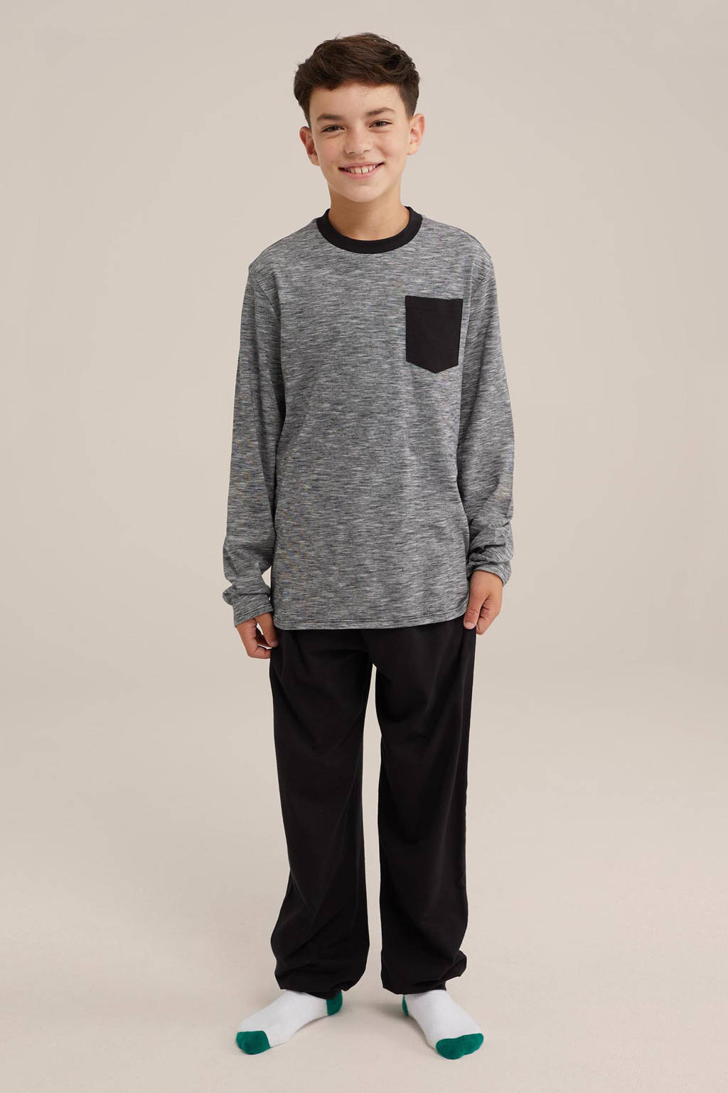 WE Fashion pyjamaset zwart/grijsmelange