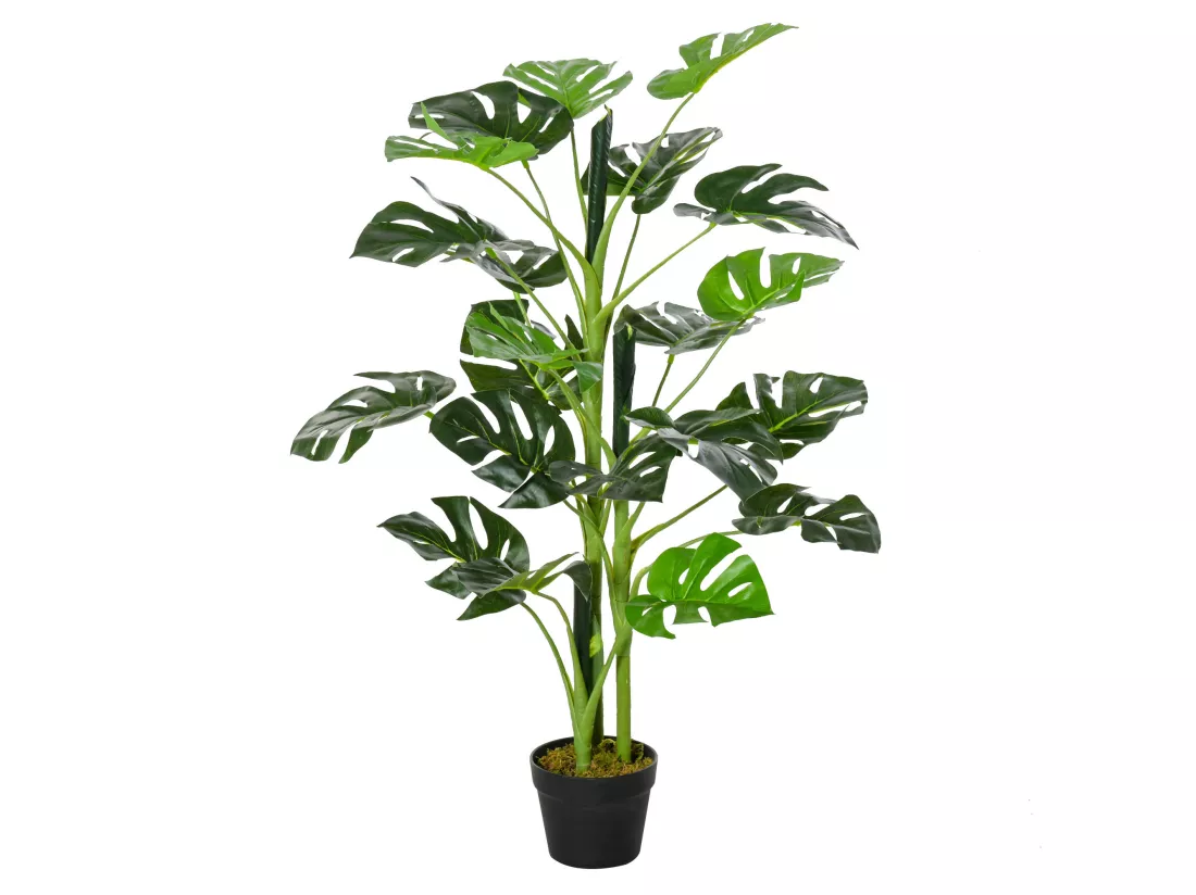 Arbre artificiel plante artificielle Monstera H. 100 cm tronc branches lichen feuilles de tortue grand réalisme pot inclus