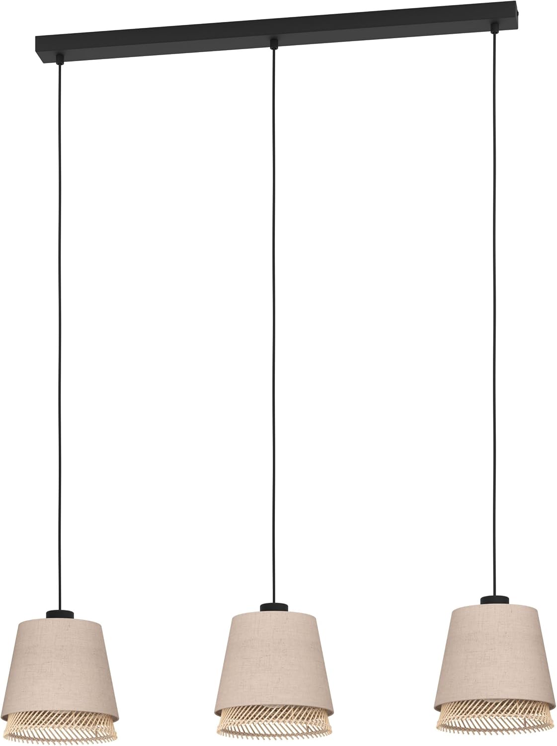 EGLO Hängelampe Tabley, 3-flammige Pendelleuchte über Esstisch, natürliche Esszimmerlampe aus Bambus und Leinen, Textil-Hängeleuchte mit E27 Fassung, 89 cm