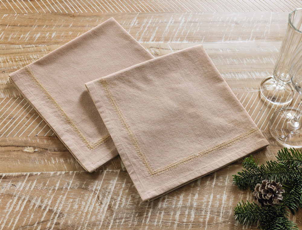 Lot de 2 serviettes de table brodées-D'or et de fleurs