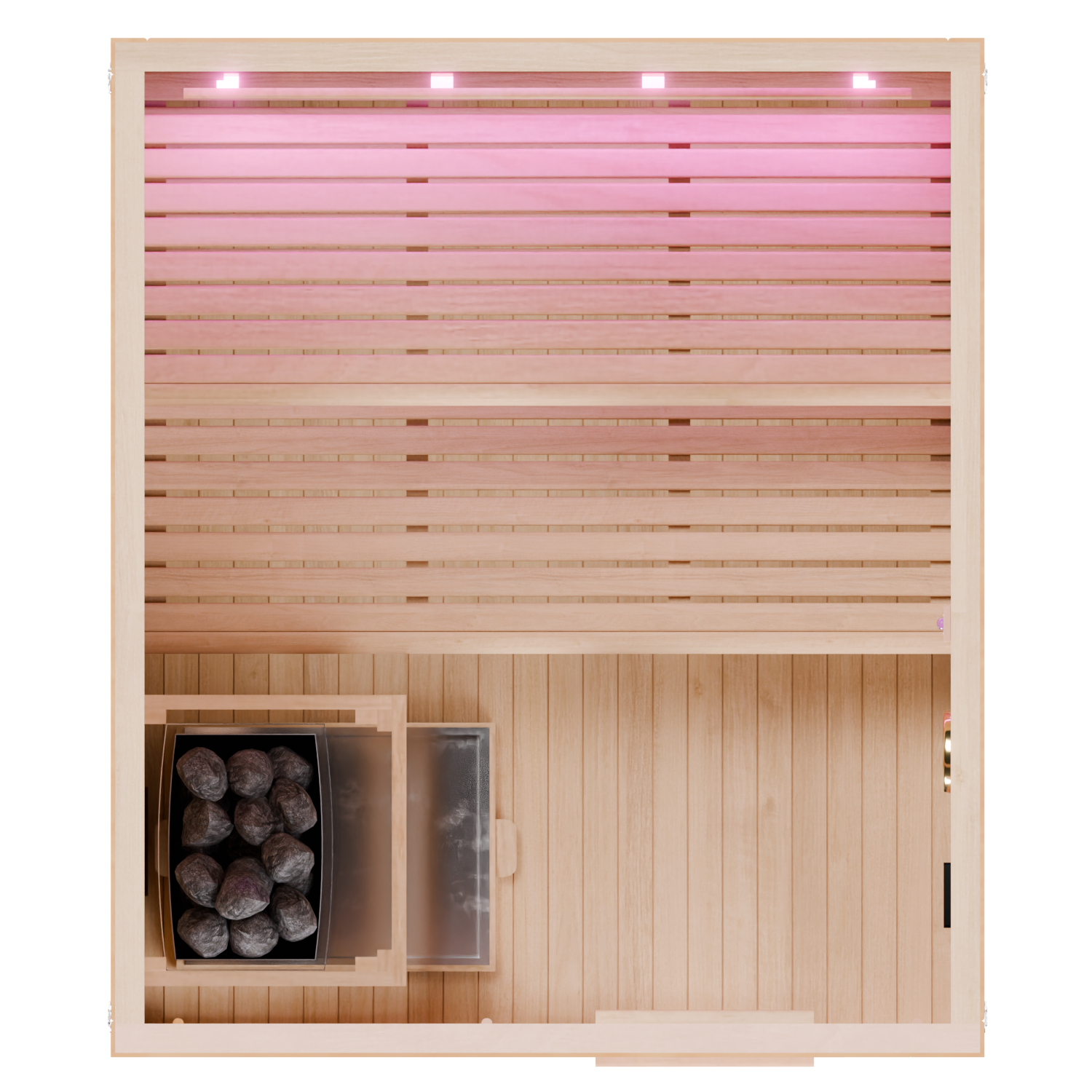 Dewello Finnische Sauna TOFINO 120x140 Kabine aus Hemlock Tannenholz mit 3,5 kW Harvia Ofen, inkl Sauna Set