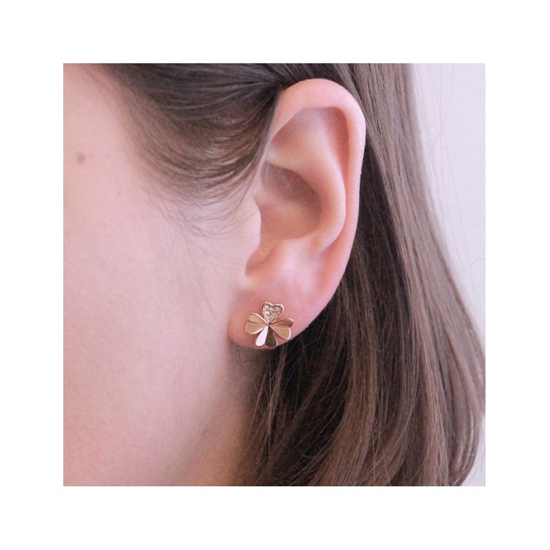 Boucles d'oreilles Clover Petal - Or Rosé et Cristal