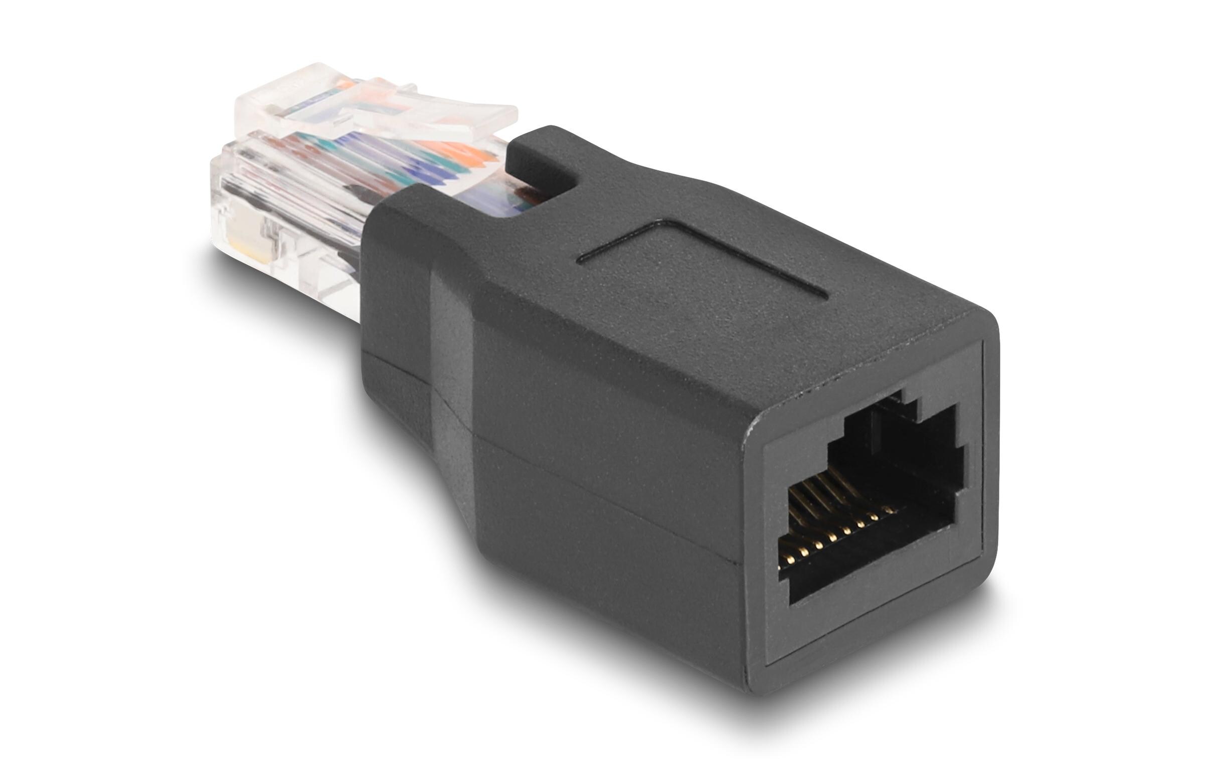 Netzwerkadapter RJ45/RJ48/RJ50 Stecker/Buchse 1 StückDelock Netzwerkadapter RJ45/RJ48/RJ50 Stecker zu Buchse 10P/10C Belegung 1:1 schwarz