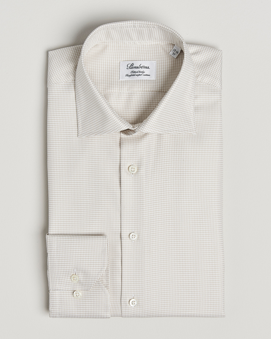 Stenströms Fitted Body Small Houndstooth Shirt Beige