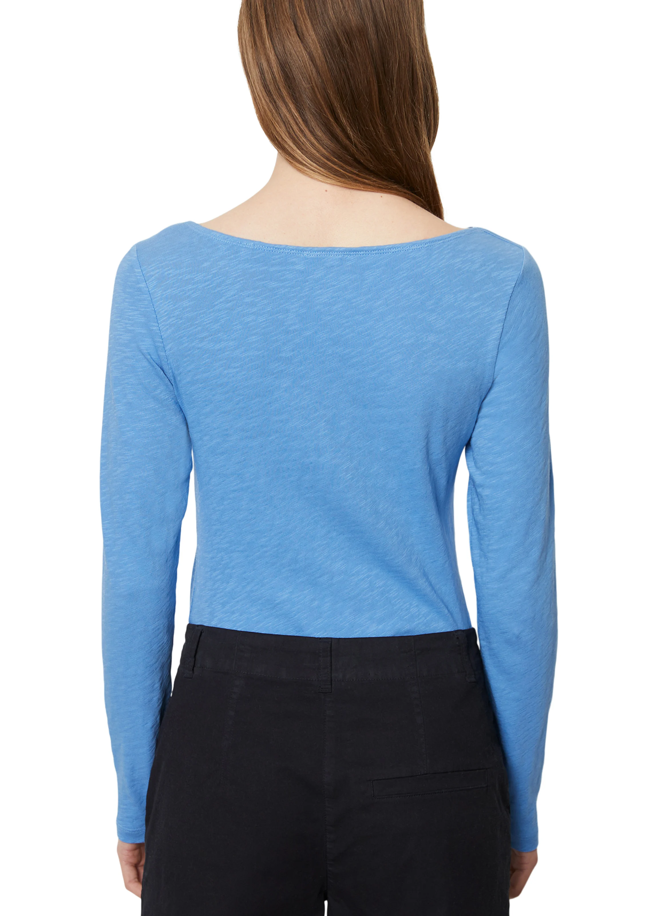 Tee-shirt droit col bateau en coton bio | Bleu
