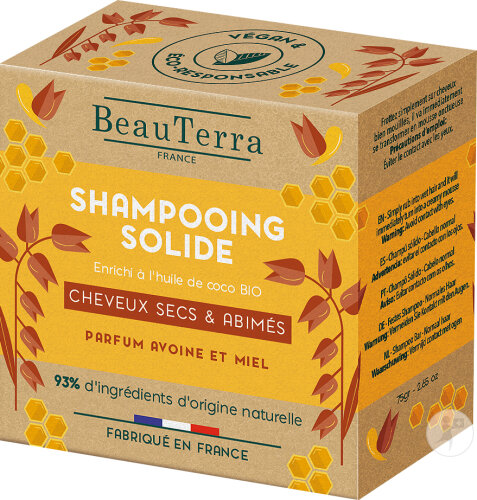 Beauterra Shampoing Solide Cheveux Secs Abîmés 75g