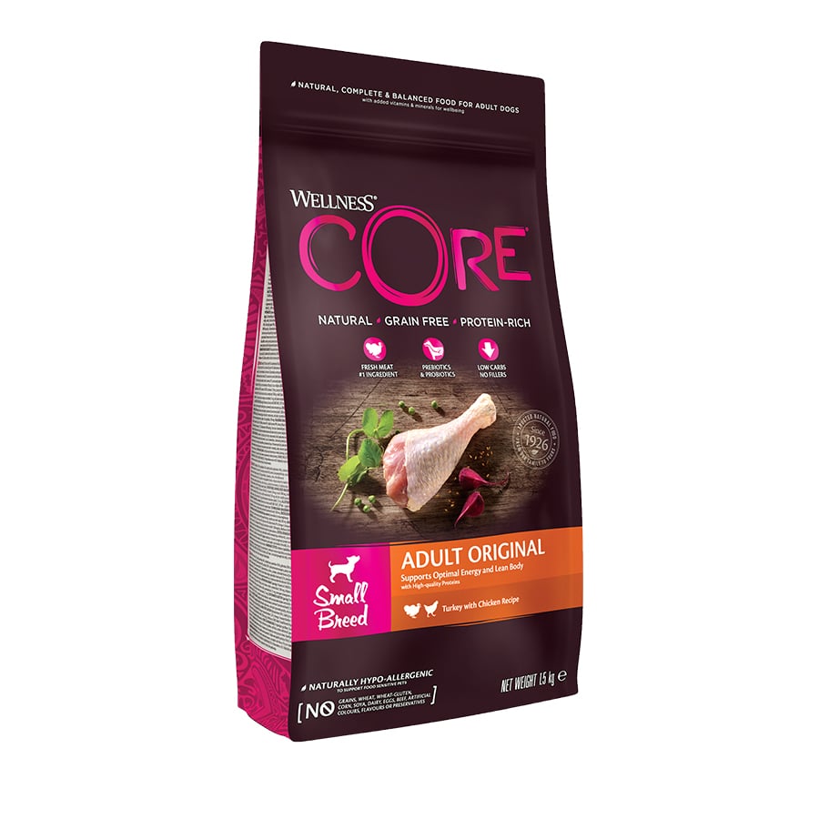 Ração para cães Wellness Core Adult Small Original de peru e frango, 1,5 kg