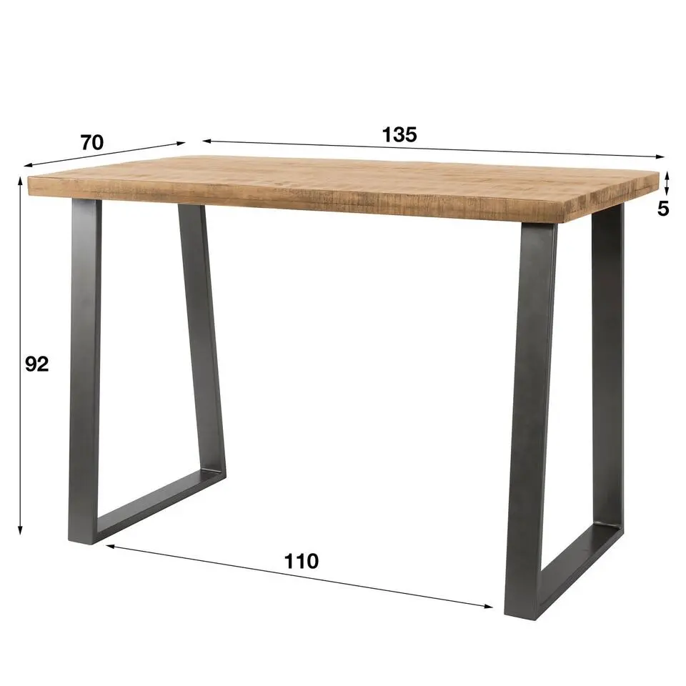 Bartafel Mangohout Licht - 135x70x92cm - Trapeziumpoten