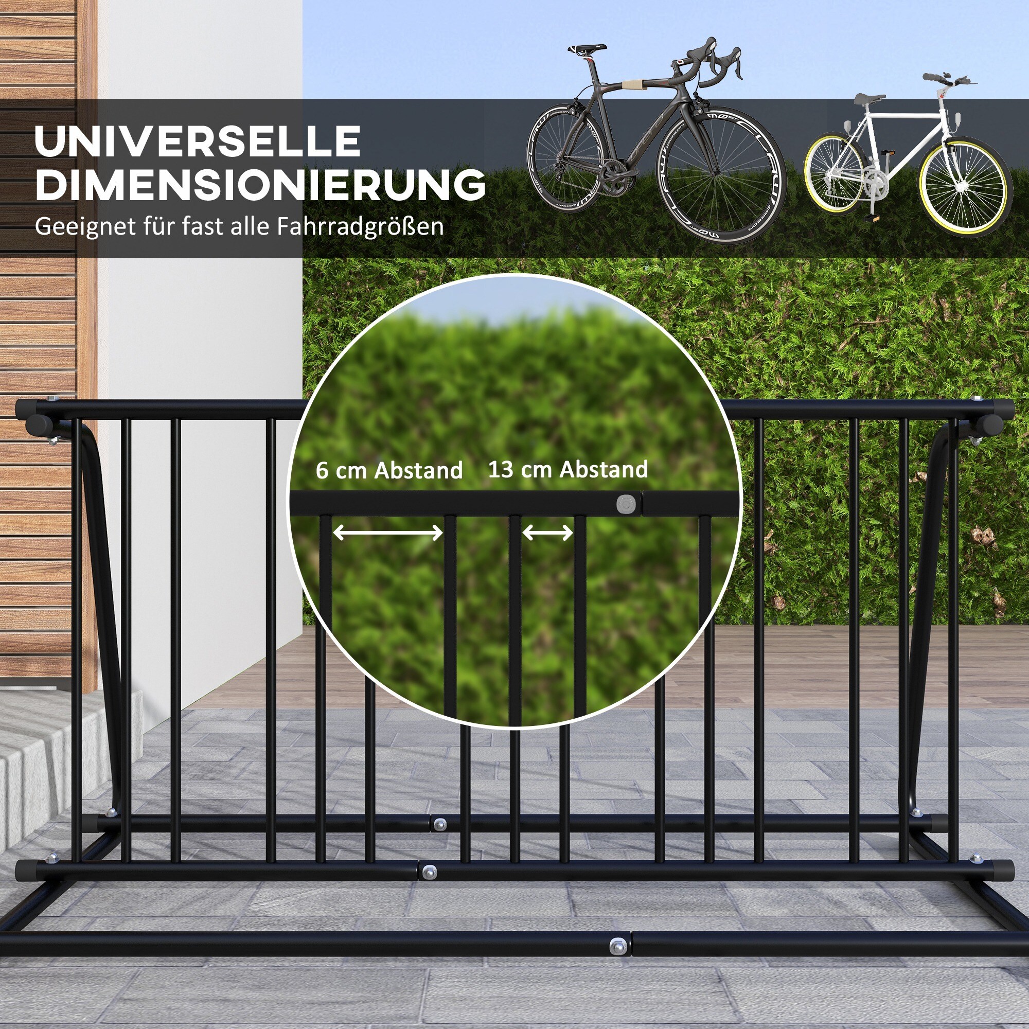 DURHAND Fahrradständer mit Platz für 6 Fahrräder schwarz 155L x 100B x 75H cm