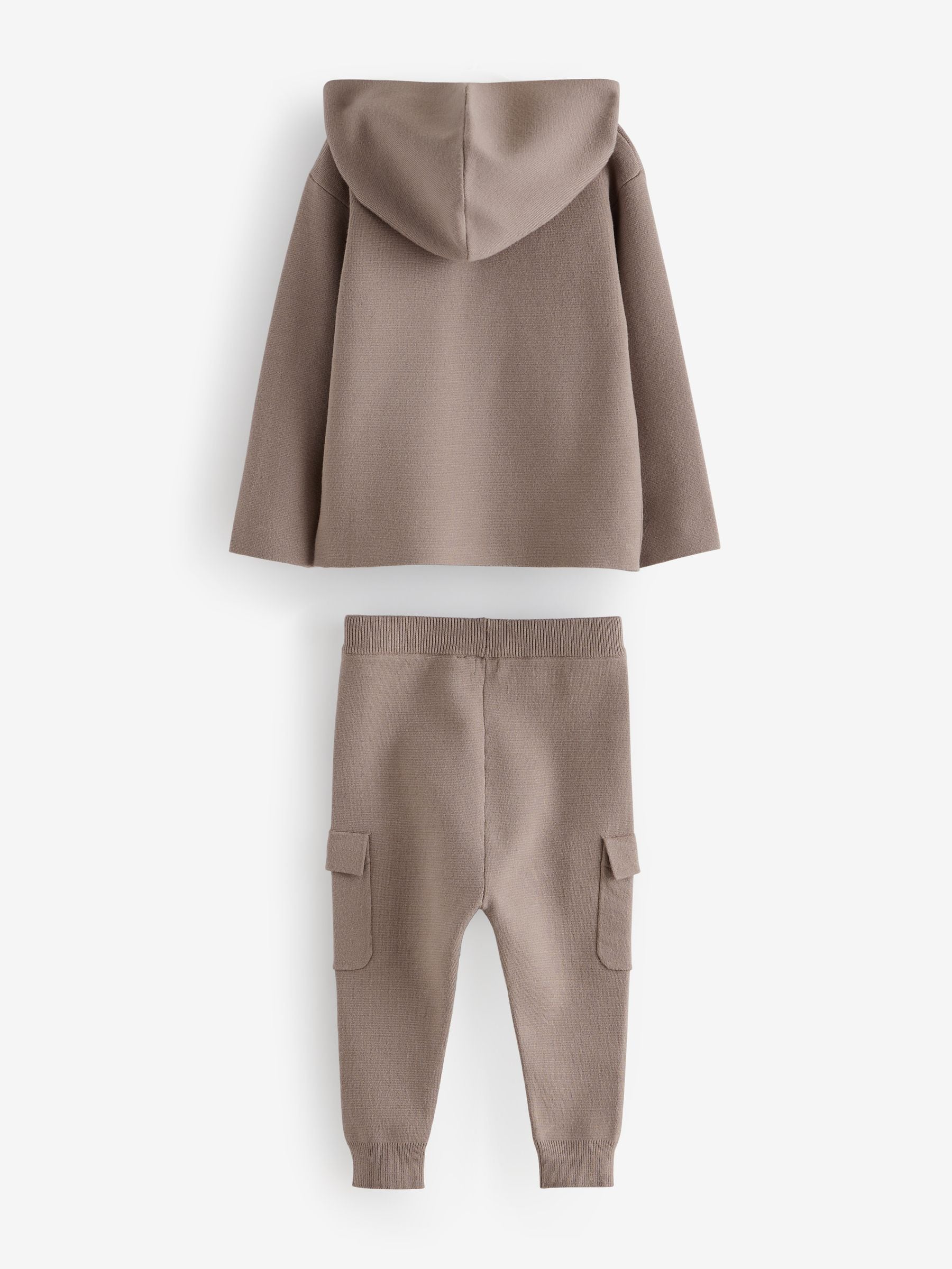 Neutraal - Set van gebreide hoodie met ritssluiting en joggingbroek in utility-stijl (3mnd-7jr)