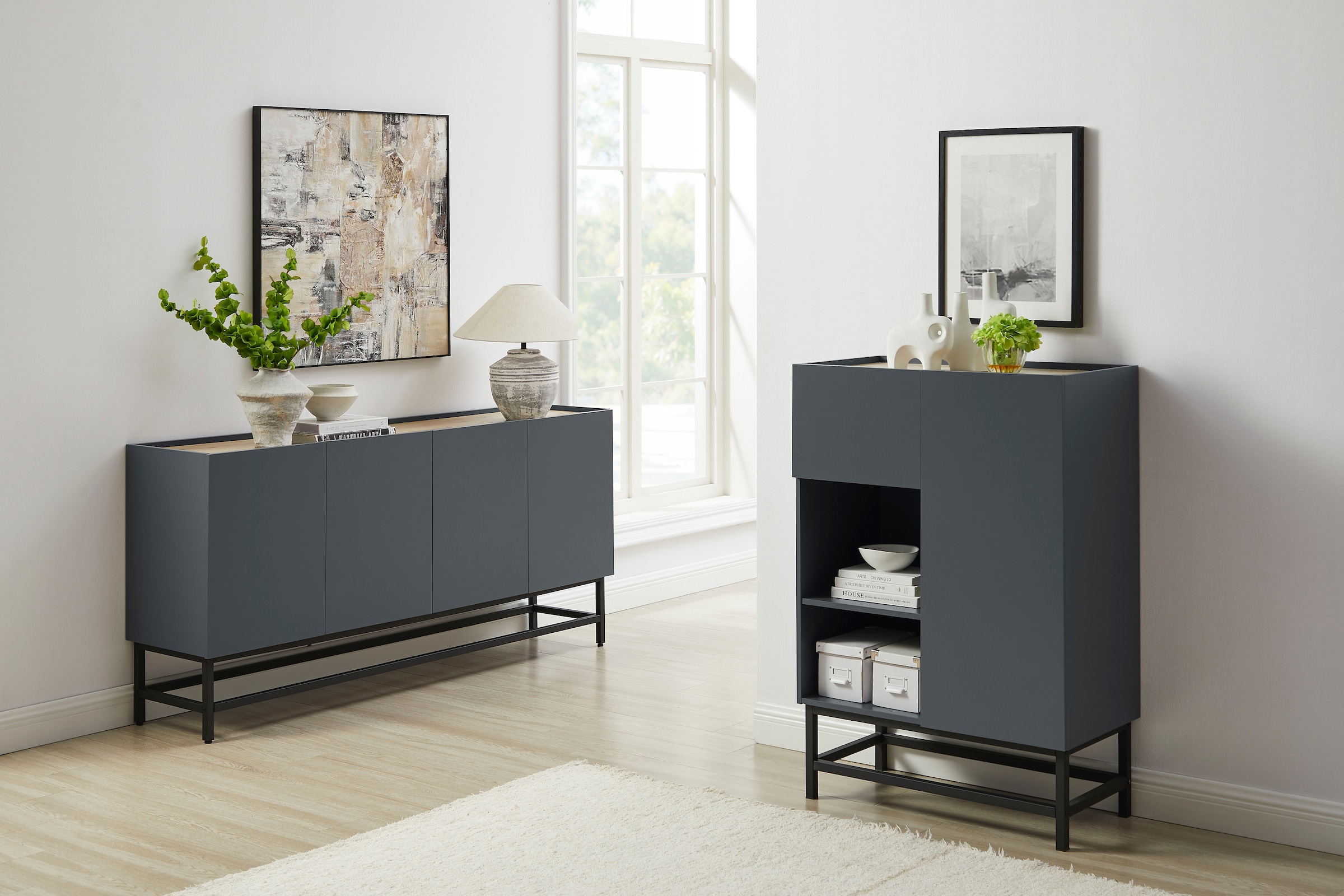 GOODproduct Highboard »Azly« pflegeleichte Melaminoberfläche, robustes Metallgestell, ABS-Kanten