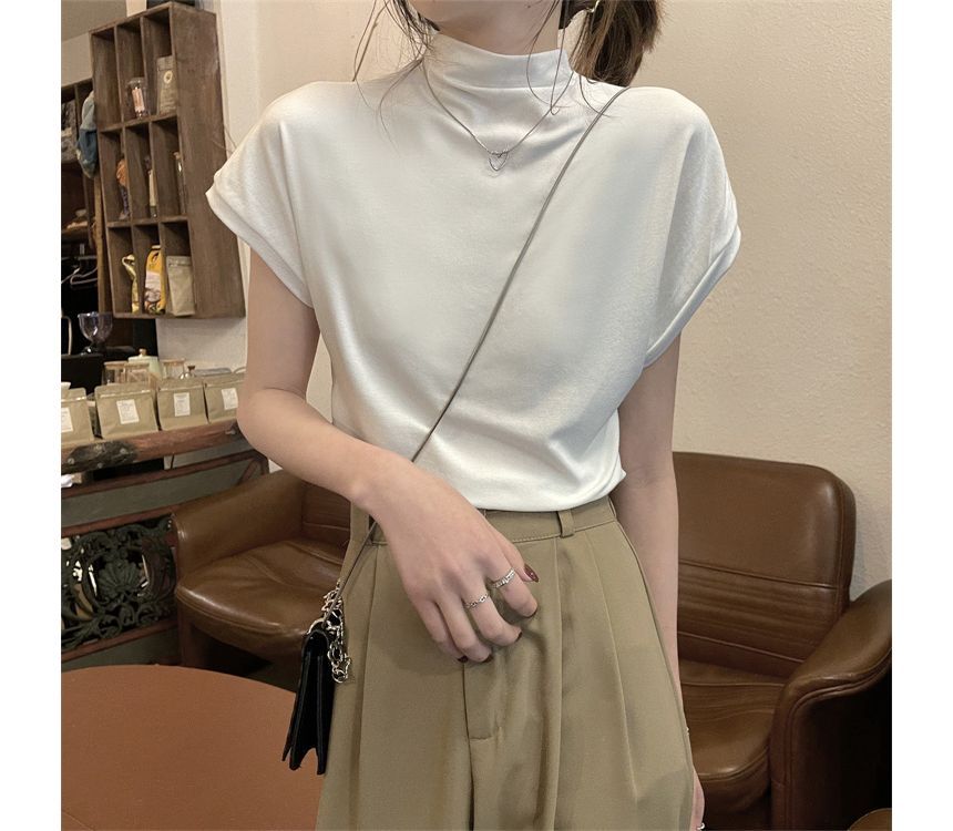 Duwnie - T-shirt met korte mouwen en mockneck, effen