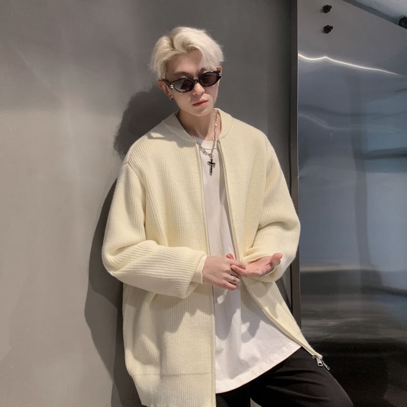 Posive - Effen oversized vest met ronde hals en rits