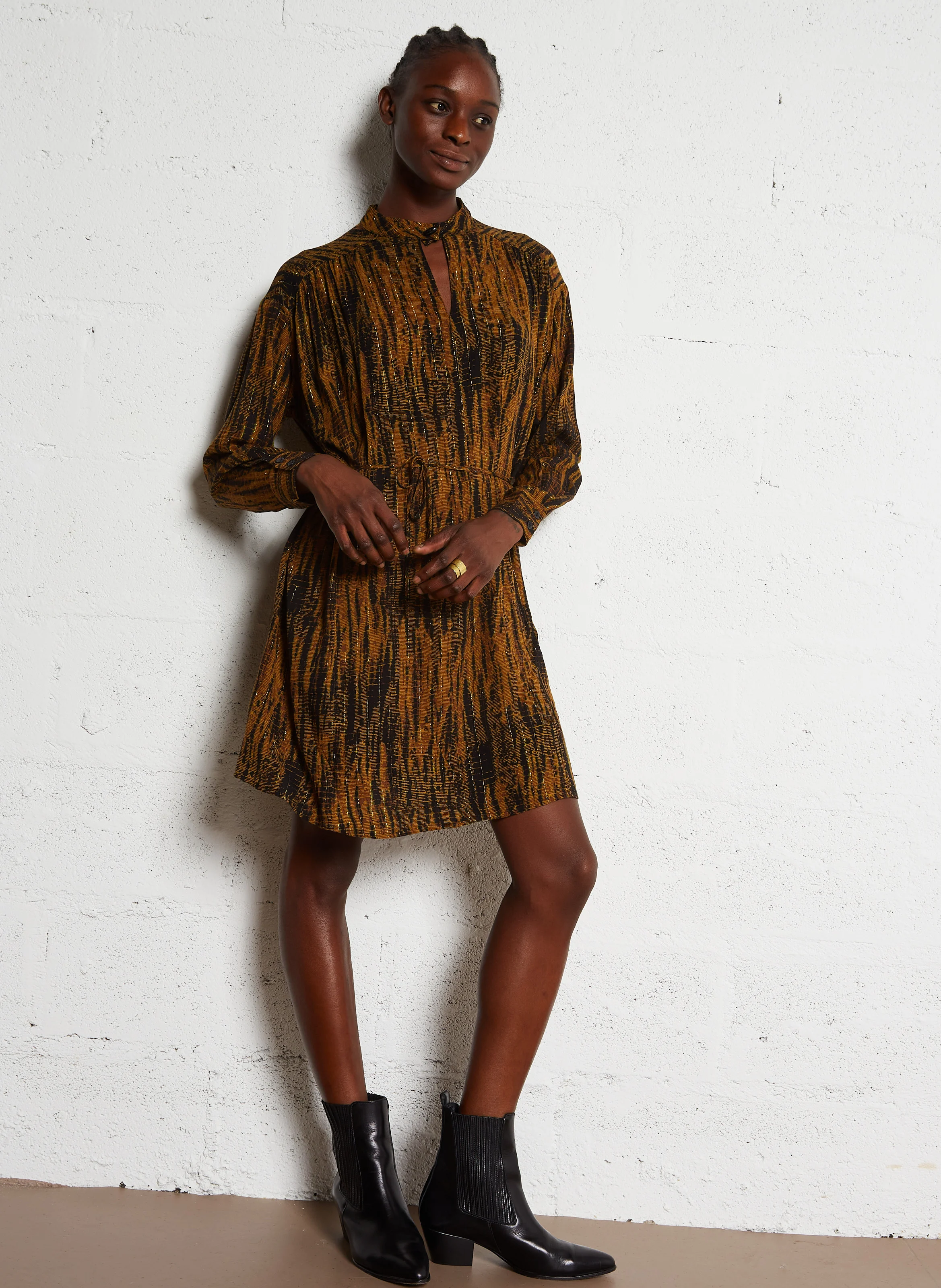 ROY - Robe ample à col mao | Marron