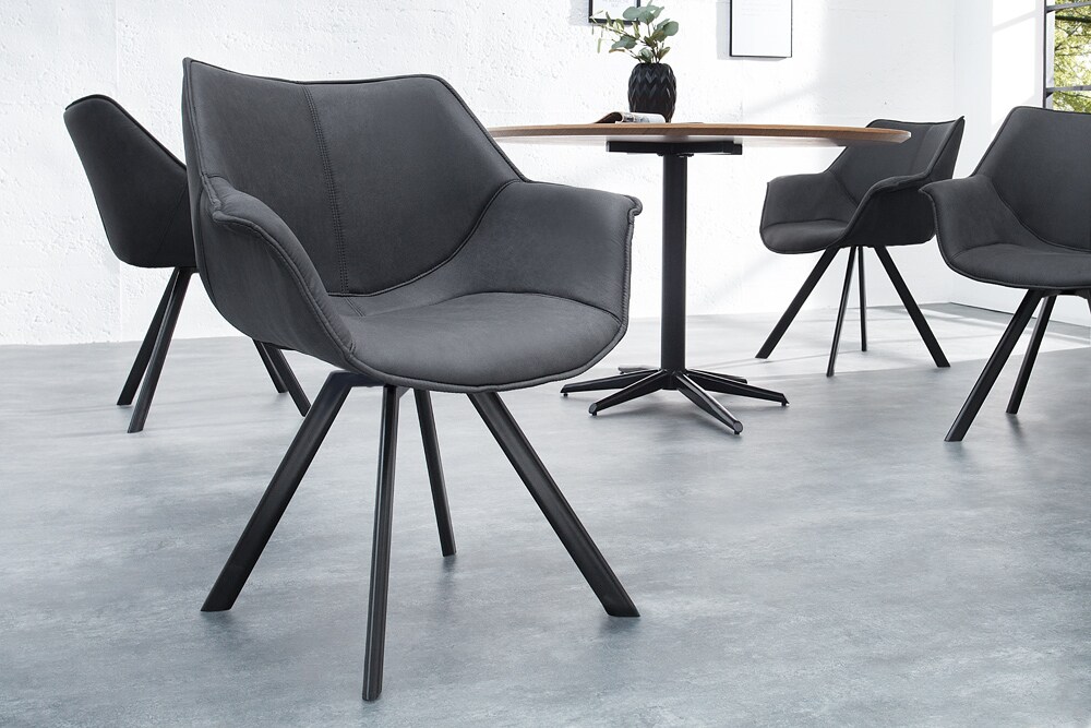 riess-ambiente Stuhl THE DUTCH RETRO - antik grau Microfaser mit Armlehnen Modern Design drehbar