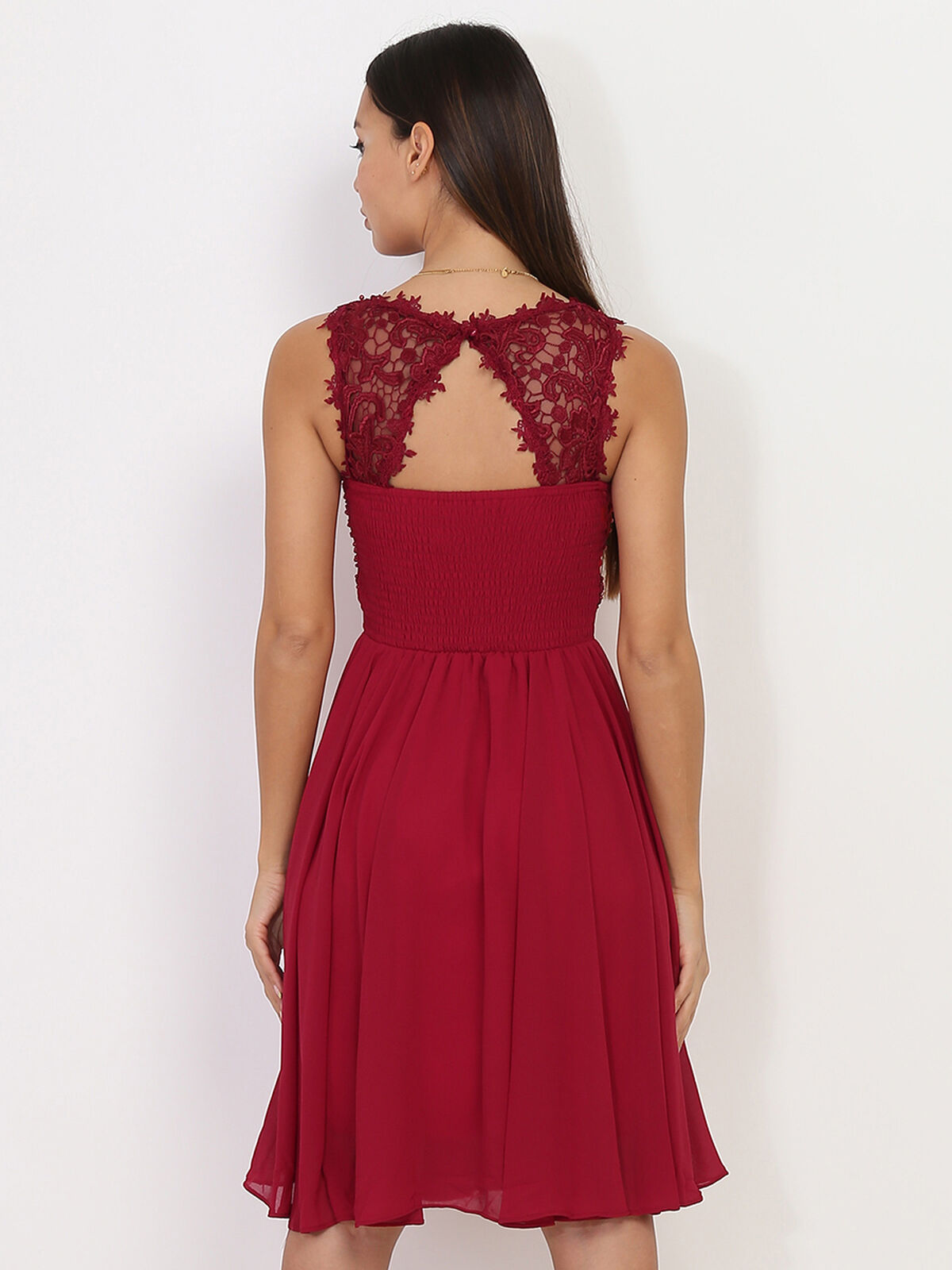Robe à broderie et perles grandes tailles- Rouge foncé