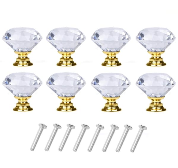 INF Diamantformede Glassknotter Transparent/Gull 8 stk