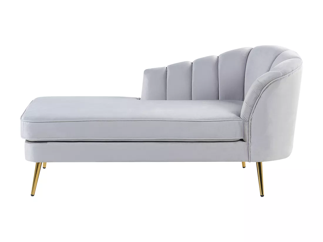 Chaise longue côté droit en velours gris ALLIER