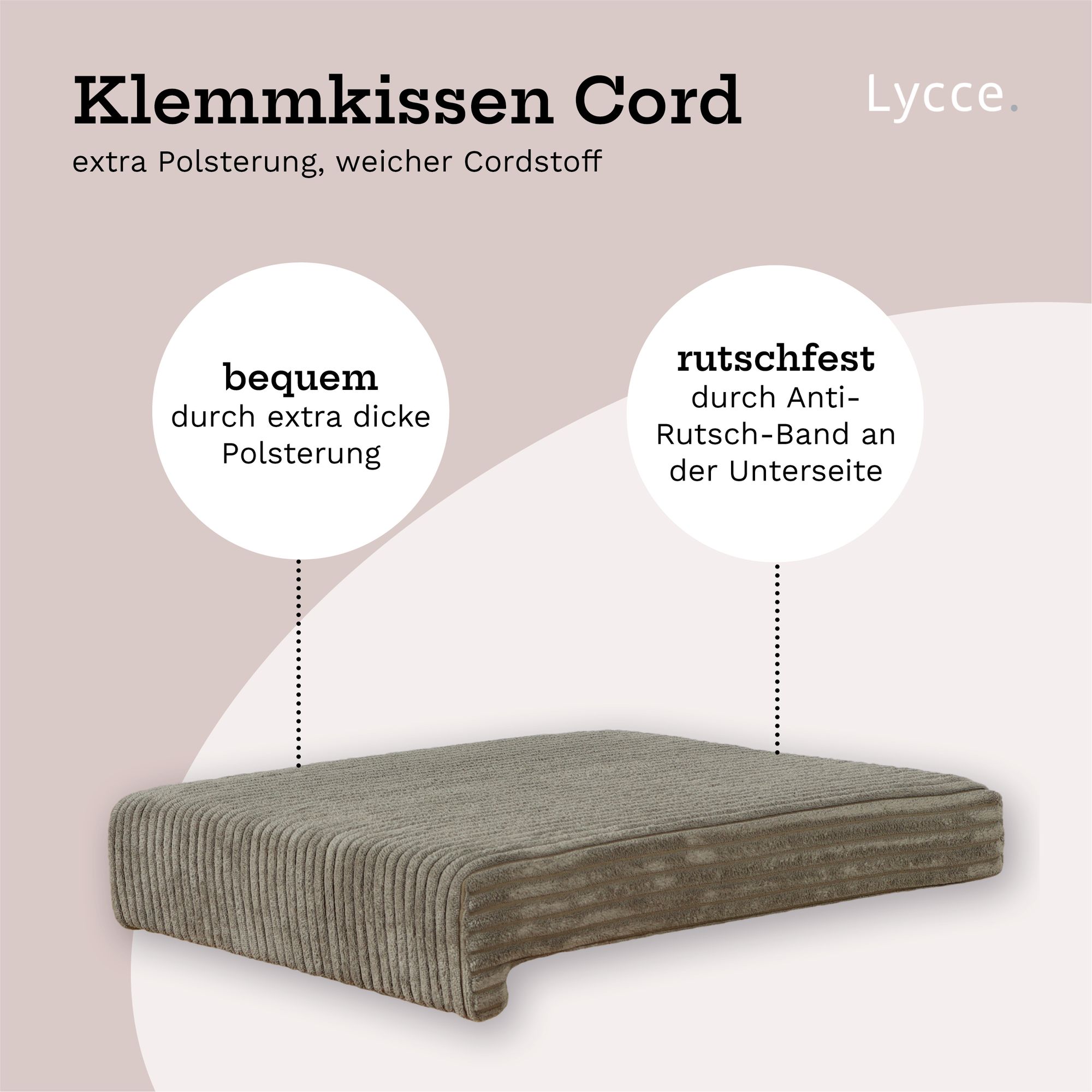 Lycce Klemmkissen Sitzkissen mit 1 Leiste, Cordstoff extra Polsterung