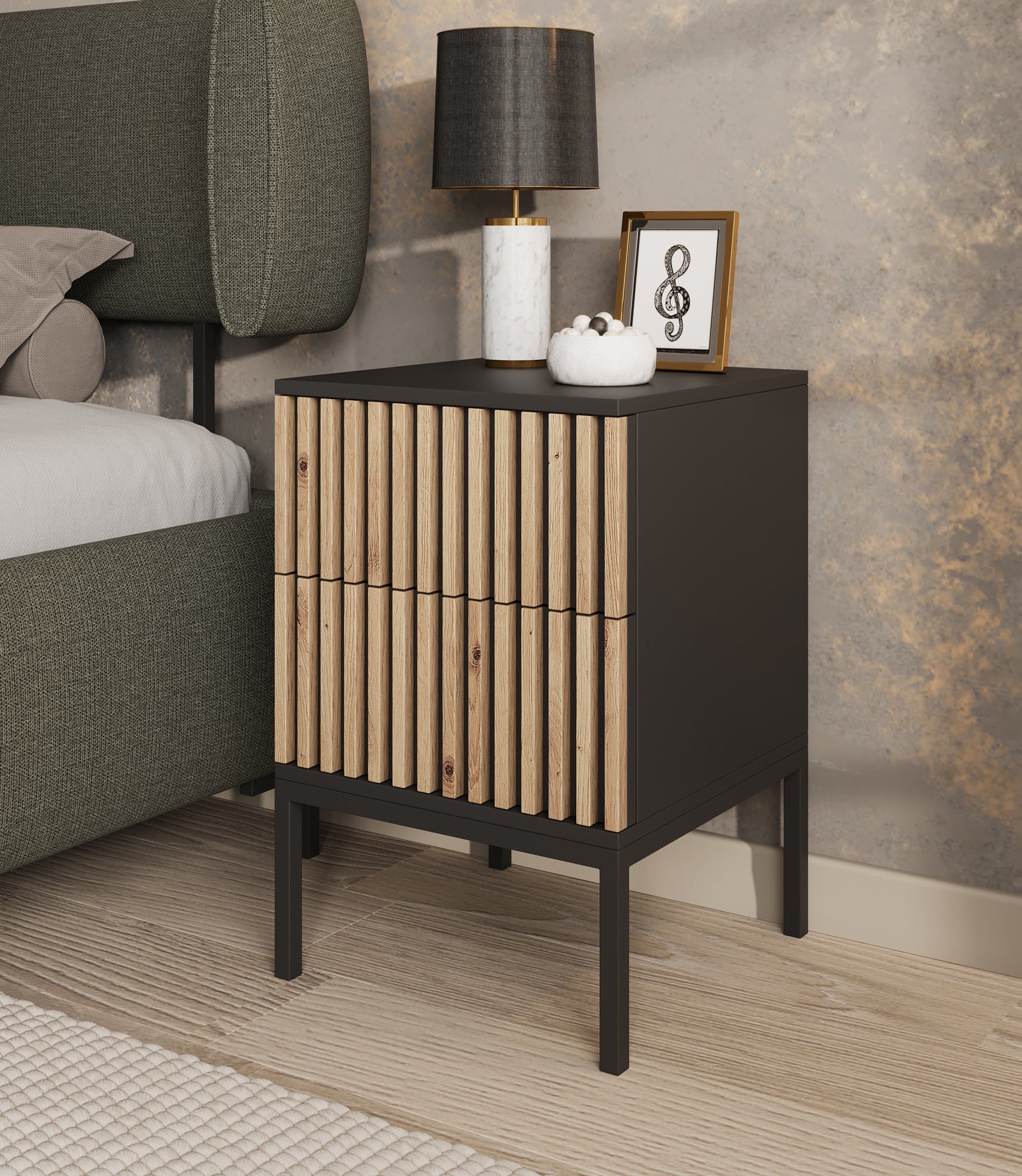 Meubella - Nachtkastje Marbella - Zwart - 40 cm
